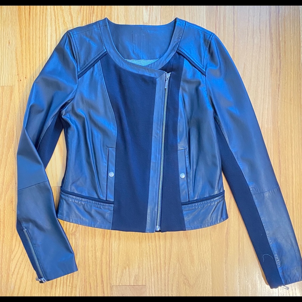 Leather & Knit Mixed Media Moto Jacket Gem